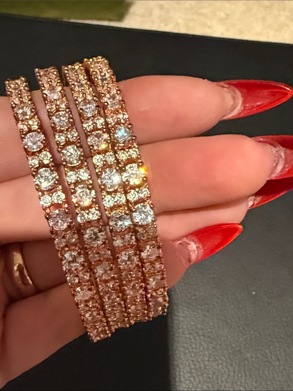 Rose Gold Crystal Tennis Bracelet Stack - Women Jewelry